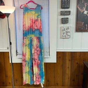 Tie Dye Jumpsuit - Cotton candy pink, blue, yellow